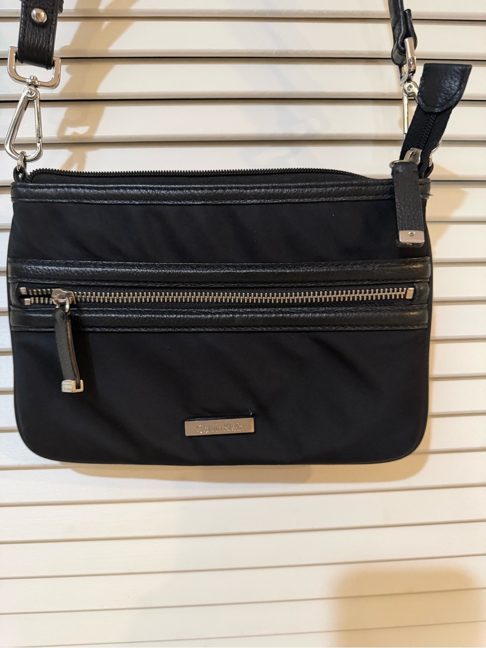 Calvin Klein Black Nylon Crossbody with Silver Hardware